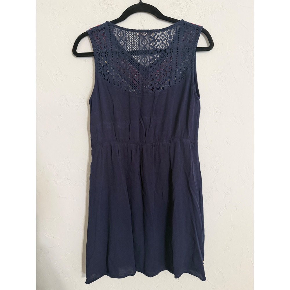 Skies Are Blue Navy Blue Embroidered‎ Lace Back Sleeveless Mini Dress Size L - Picture 3 of 7